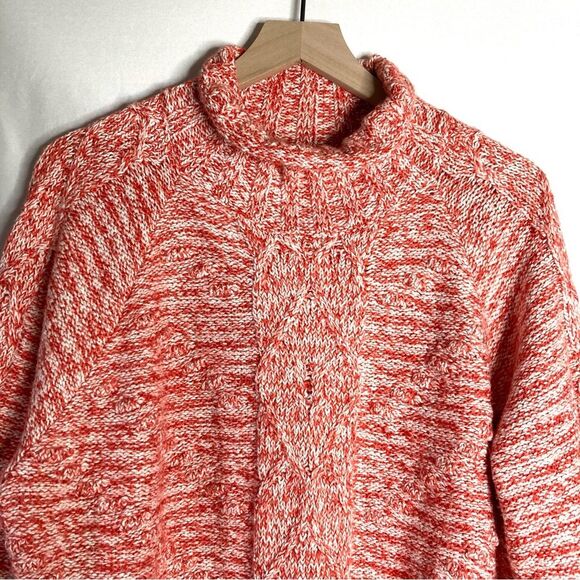 Lucky Brand Tunic Knit Sweater Red Orange White Large High Mock Neck Oversized - Picture 4 of 7